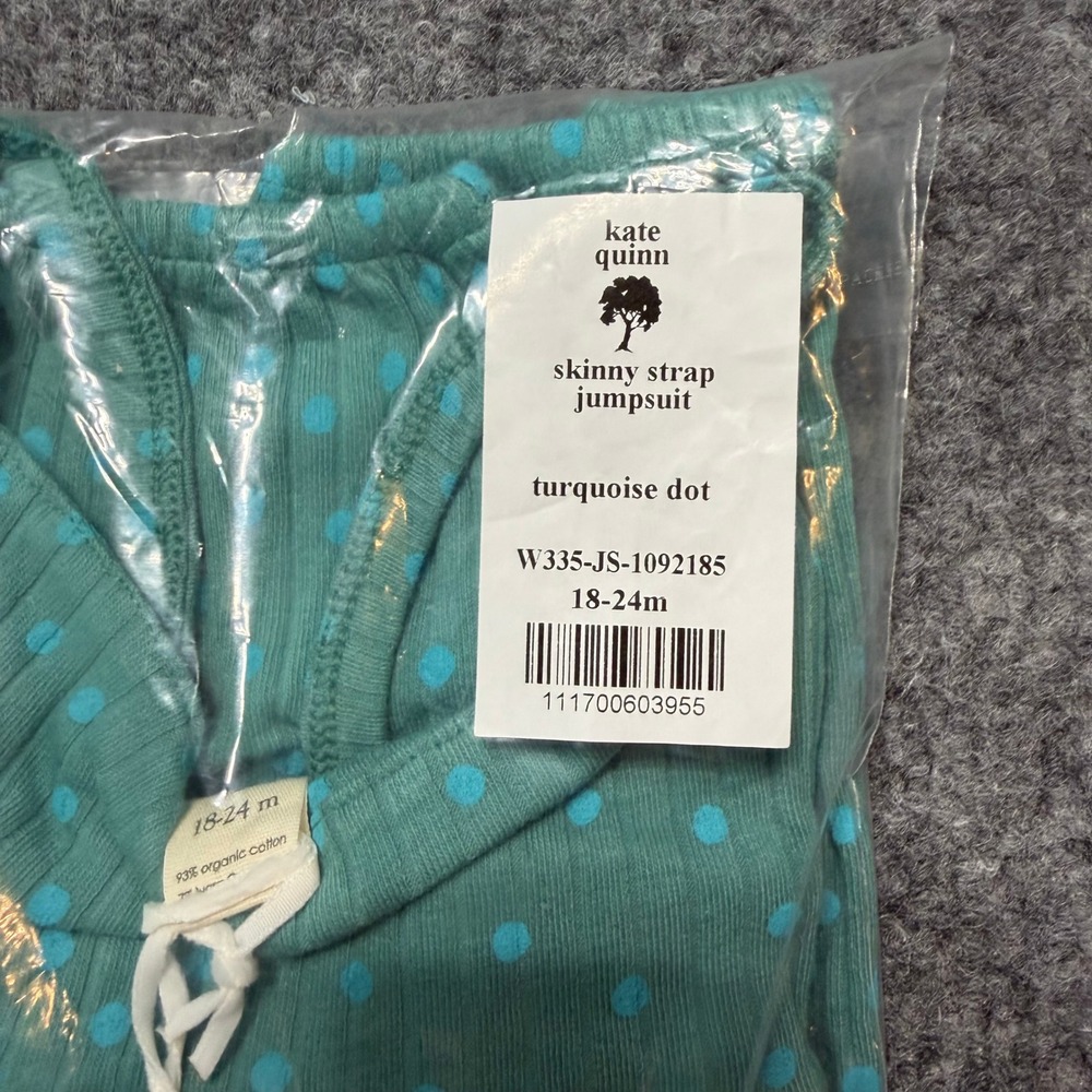 KATE QUINN Turquoise Dot Skinny Strap‎ Jumpsuit Organic Cotton Rib 18-24 Months - Picture 6 of 6
